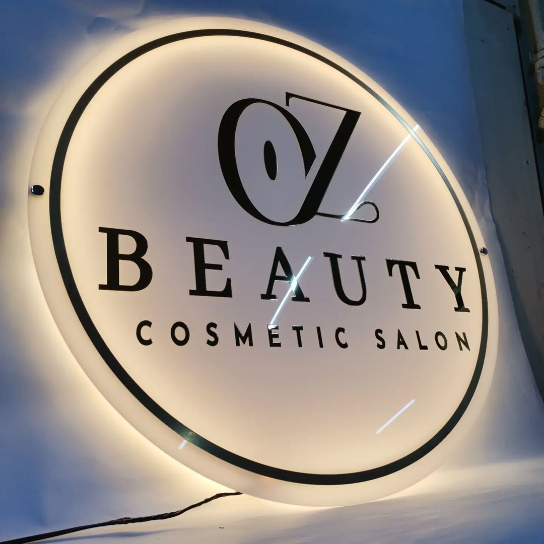 Yuvarlak Işıklı Pleksi Tabela 60x60 Aynalı Pleksi